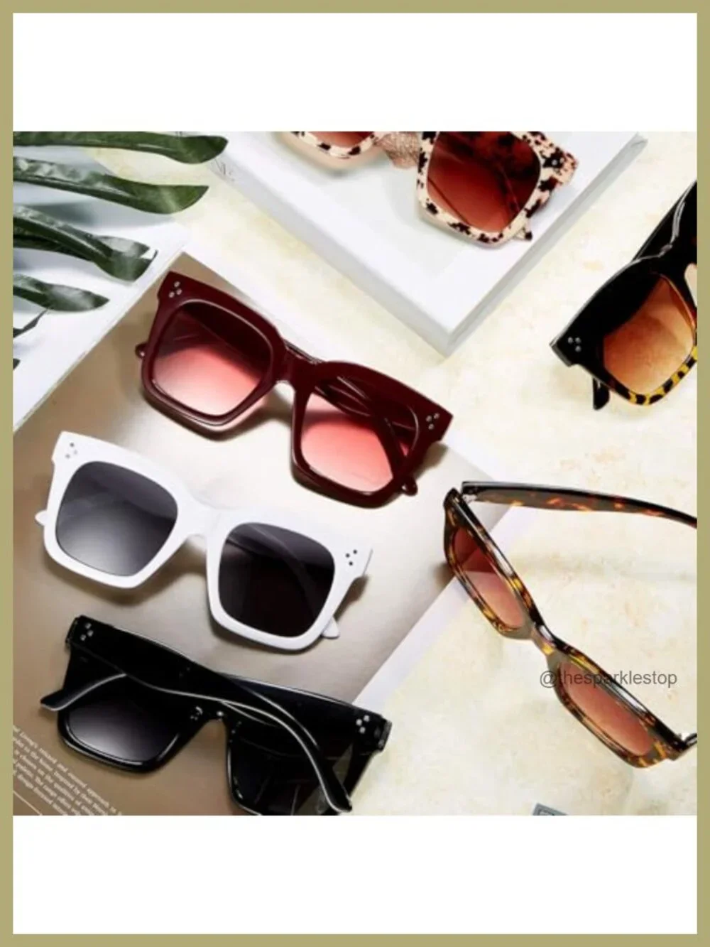 6 Pairs Oversized Sunglasses Retro Square Frame Flat Lens with Glass Cloths